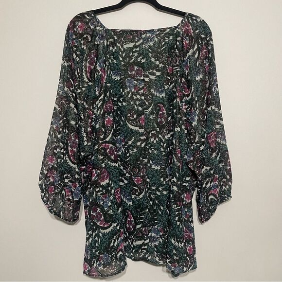 Lane Bryant Size 28 Emerald Green 3/4 Sleeve Metallic Floral Blouse - Picture 5 of 9